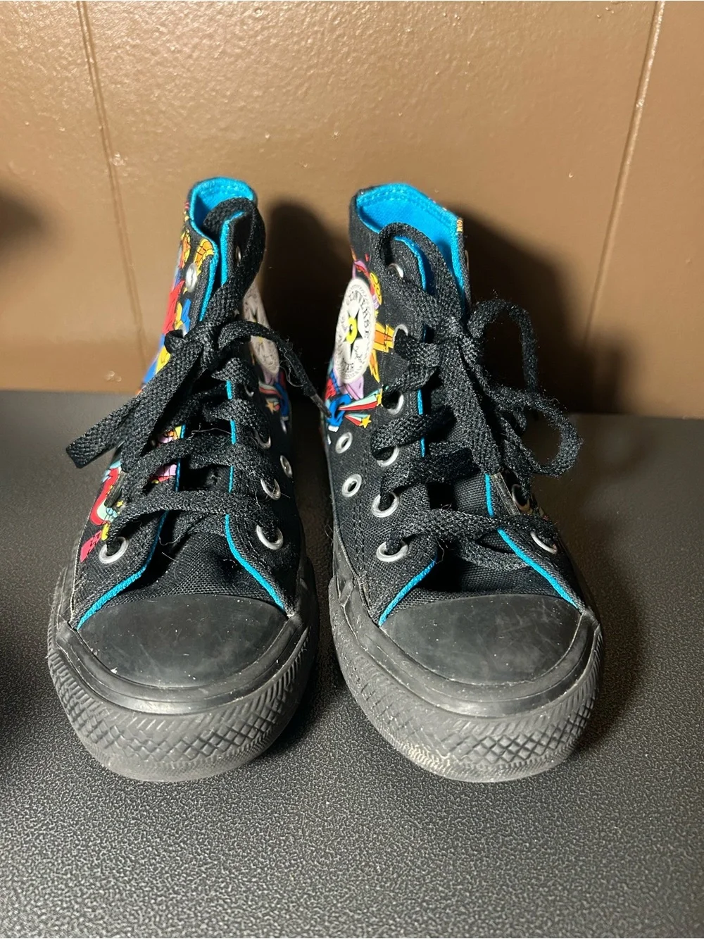 Converse High Tops Youth Size 11 Graffiti Cartoon Kids Unisex Black Sneakers